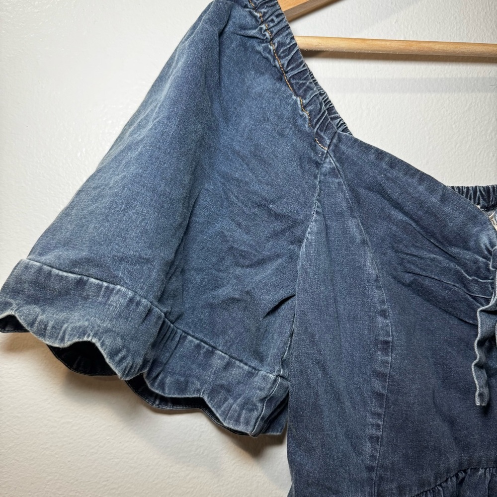NWT Umgee Blue Denim Smocked Dress Ruffle Size Small Boho - Picture 2 of 6
